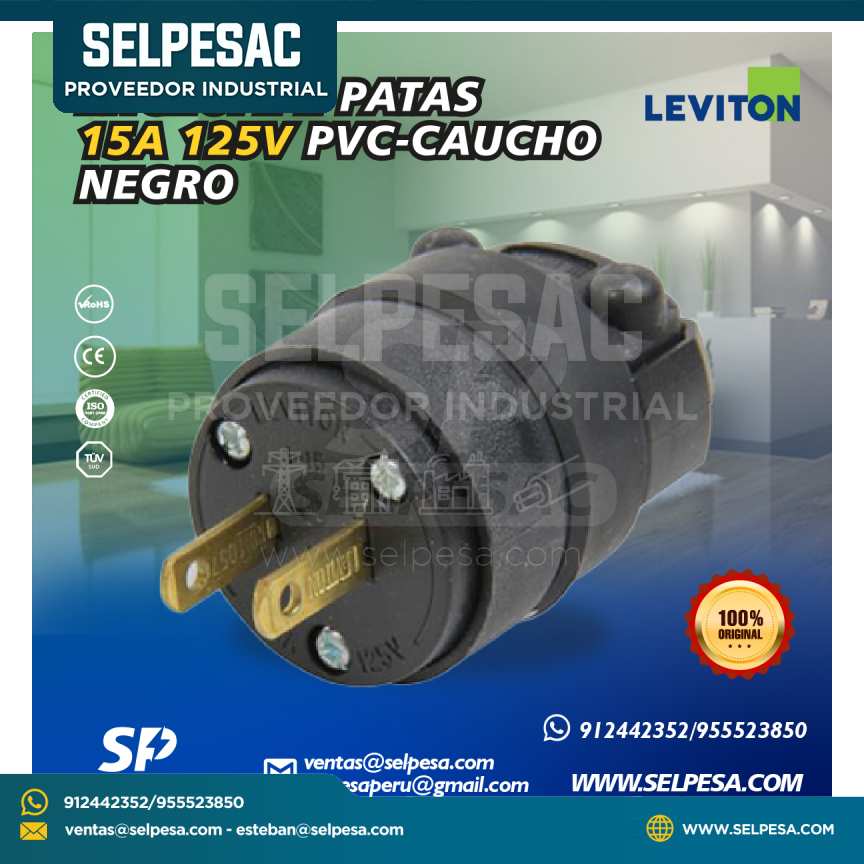 LEVITON - ENCHUFE 2 PATAS 15A 125V PVC CAUCHO NEGRO