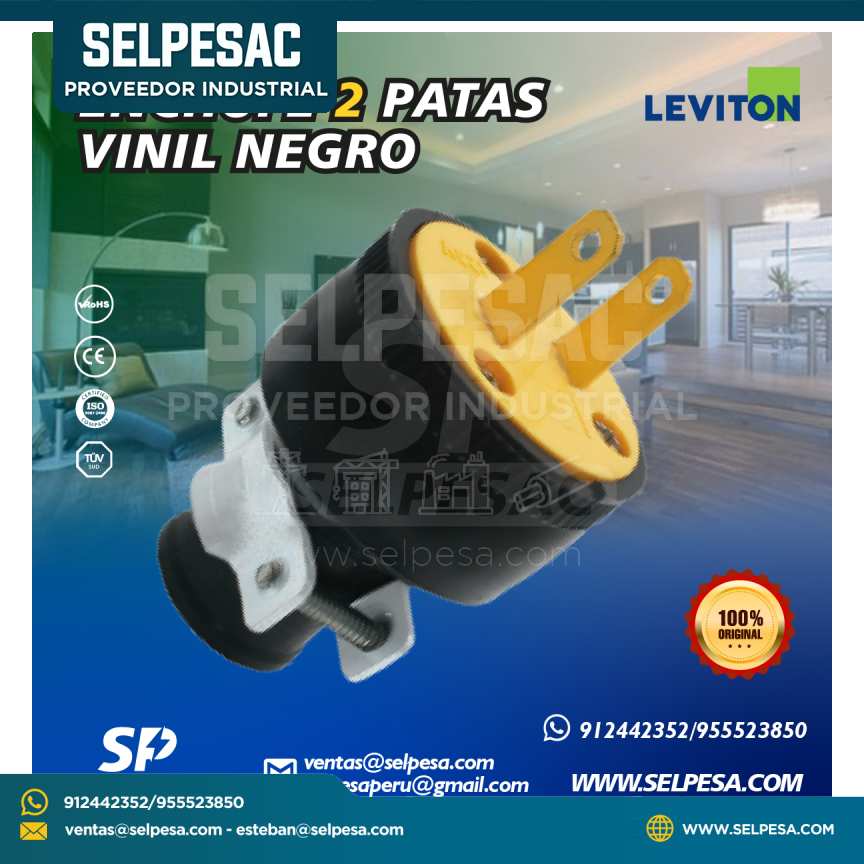 LEVITON - ENCHUFE 2 PATAS BIPOLAR VINIL NEGRO