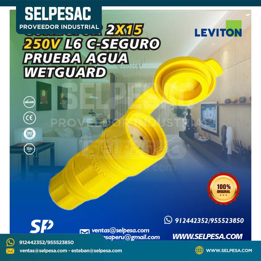 LEVITON - CONECTOR 2 X 15 L6 C/SEGURO PRUEBA DE AGUA WETGUARD