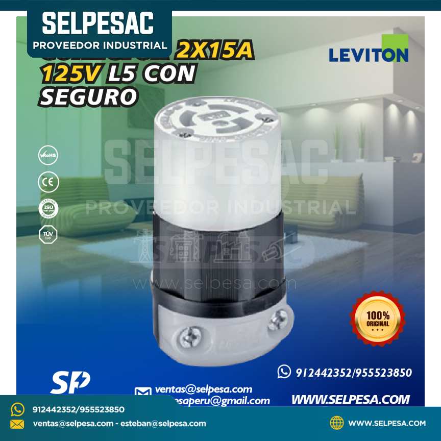 LEVITON - CONECTOR 2 X 15A 125 V L5 CON SEGURO