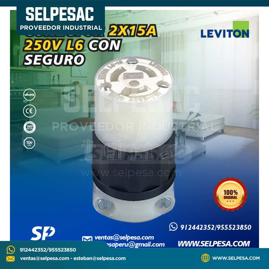 LEVITON - CONECTOR 2 X 15A 250V L6 CON SEGURO