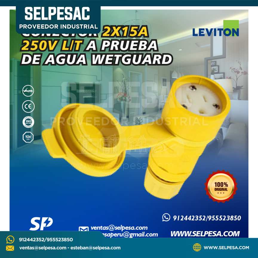 LEVITON - CONECTOR 2X15A 250V L/T A PRUEBA DE AGUA WETGUARD