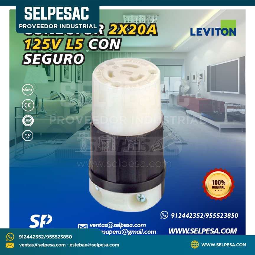 LEVITON - CONECTOR 2 X 20A 125V L5 CON SEGURO