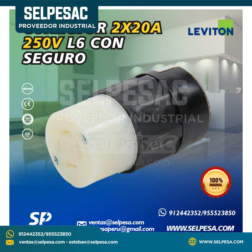 LEVITON - CONECTOR 2 X 20A 250V L6 CON SEGURO