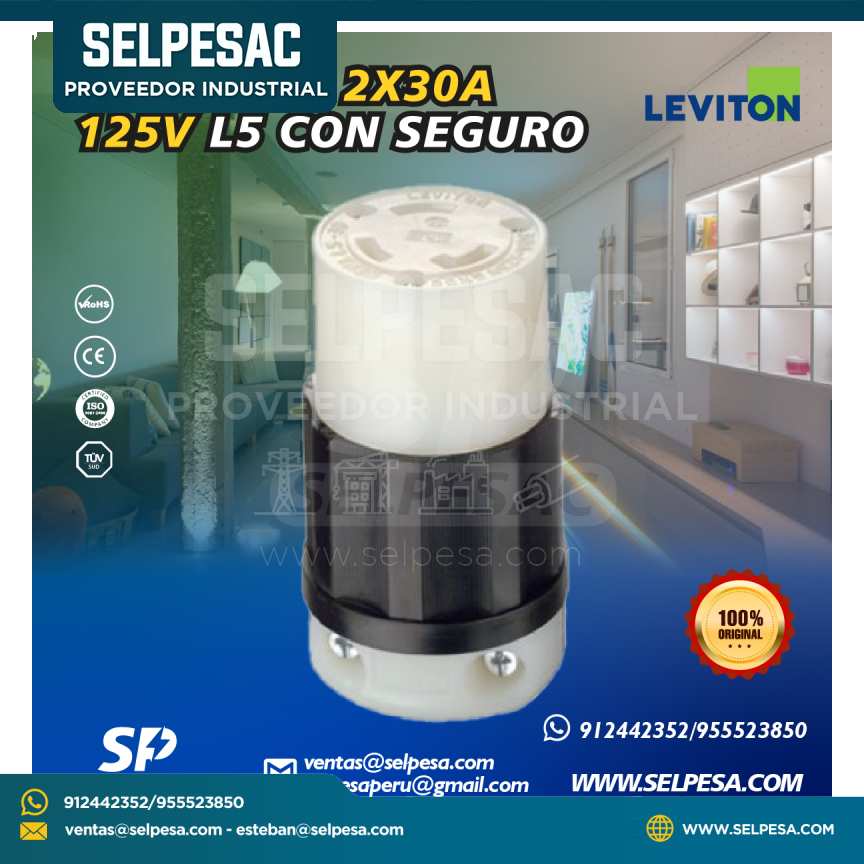 LEVITON - CONECTOR 2 X 30A 125V L5 CON SEGURO