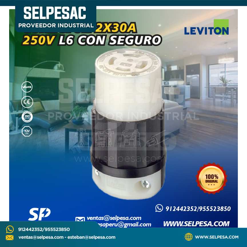 LEVITON - CONECTOR 2 X 30A 250V L6 CON SEGURO