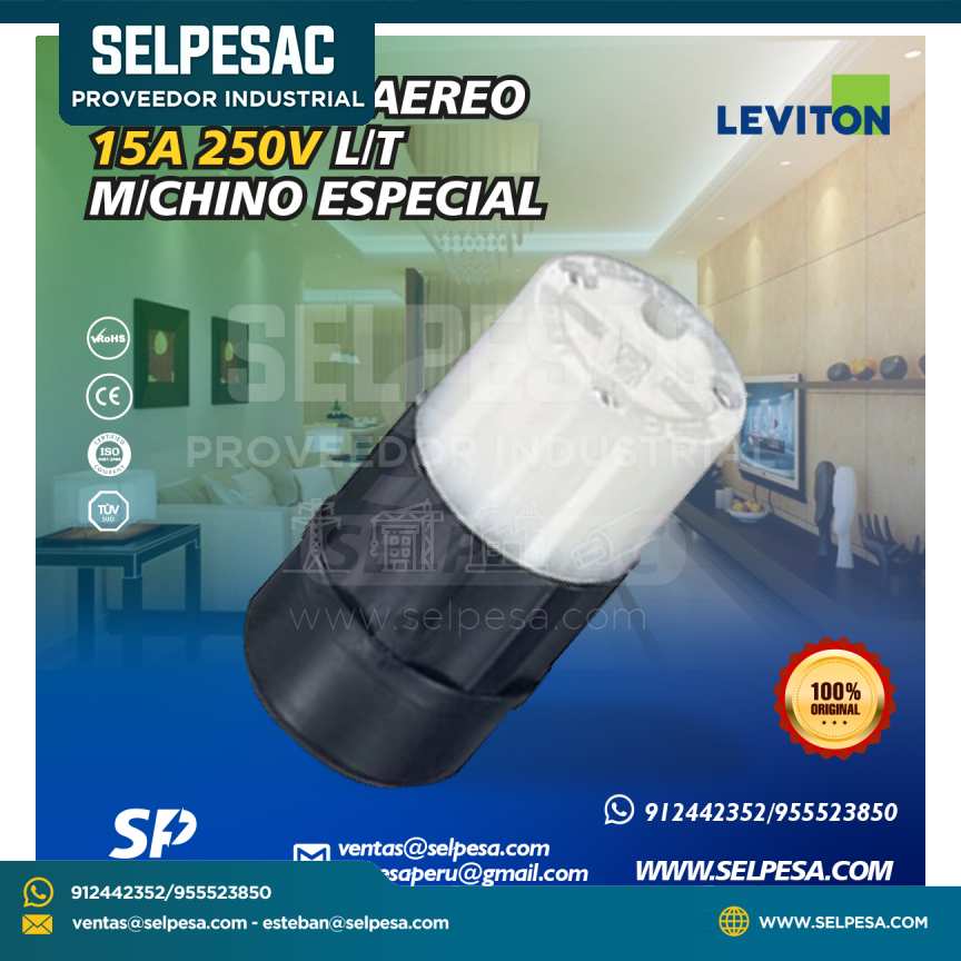 LEVITON - CONECTOR AÉREO 15A 250V L/T M/CHINO ESPECIAL