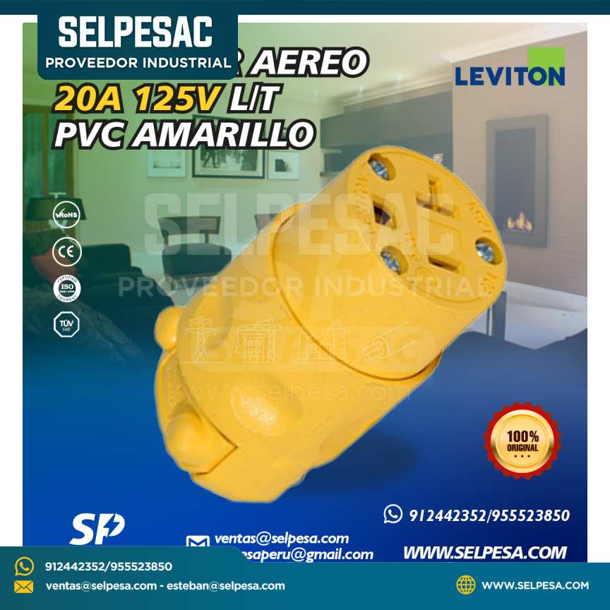 LEVITON - CONECTOR AÉREO 20A 125V L/T PVC AMARILLO