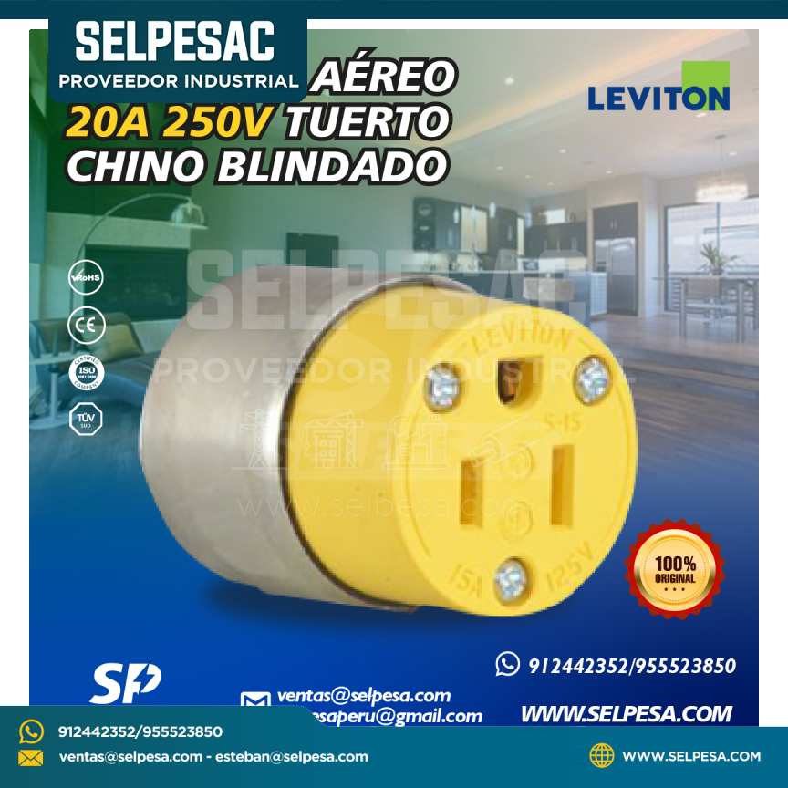 LEVITON - CONECTOR AÉREO 20A 250V TUERTO CHINO BLINDADO