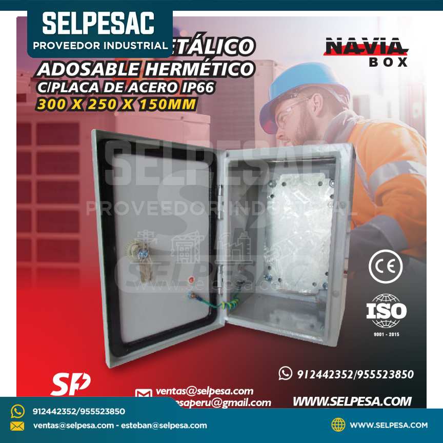 NAVIA BOX - TABLERO METÁLICO ADOSABLE HERMÉTICO C/PLACA DE ACERO 300X250X15MM