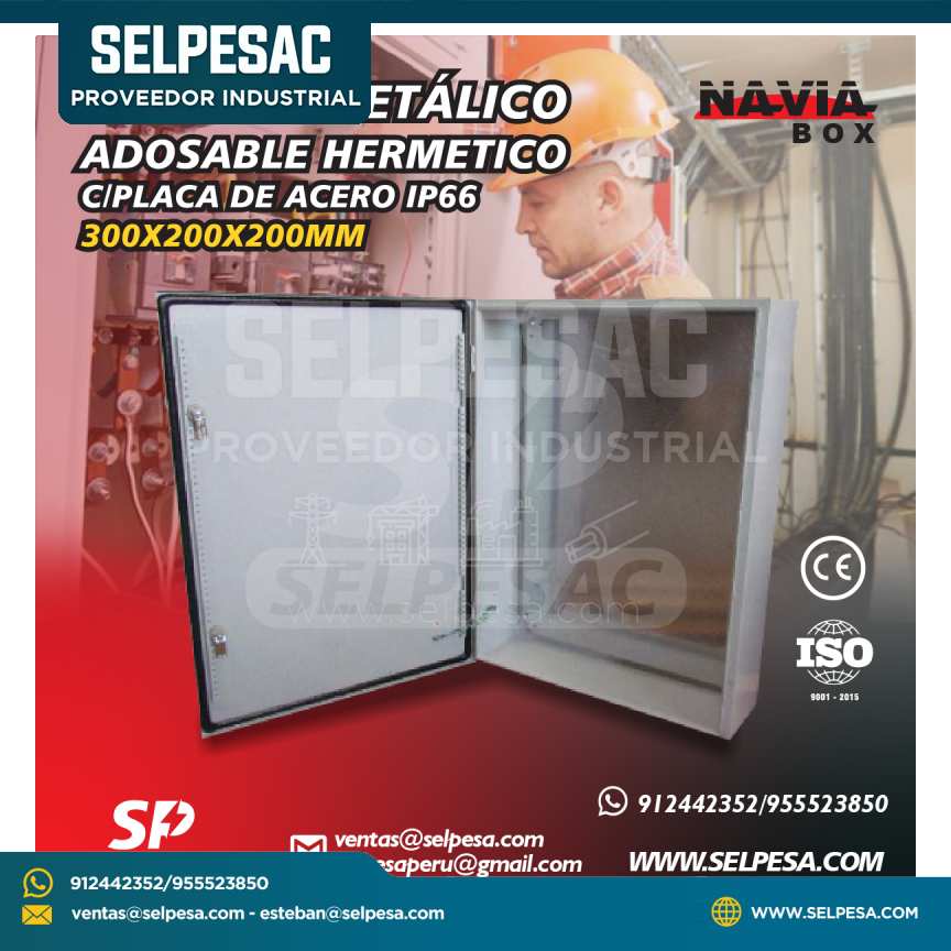 NAVIA BOX - TABLERO METÁLICO ADOSABLE HERMÉTICO C/PLACA DE ACERO 300X200X200MM