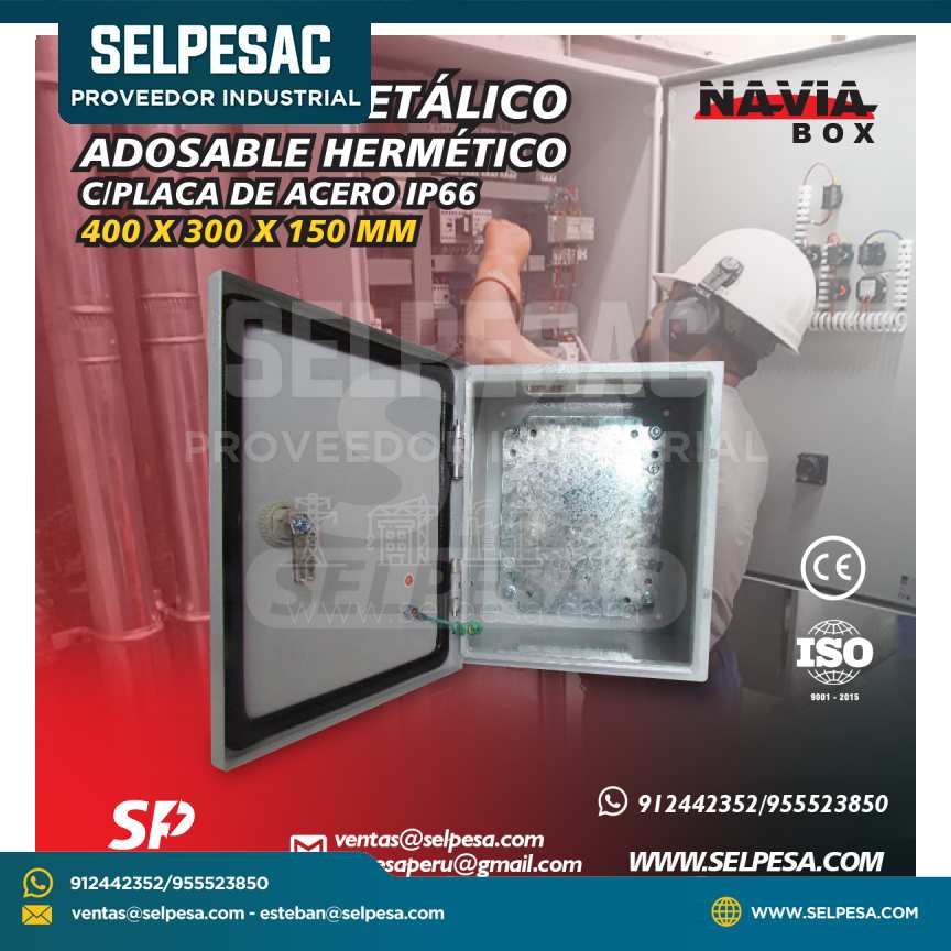 NAVIA BOX - TABLERO METÁLICO ADOSABLE HERMÉTICO C/PLACA DE ACERO 400X300X150MM