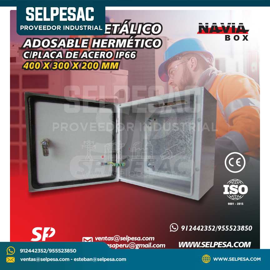 NAVIA BOX - TABLERO METÁLICO ADOSABLE HERMÉTICO C/PLACA DE ACERO 400X300X200MM