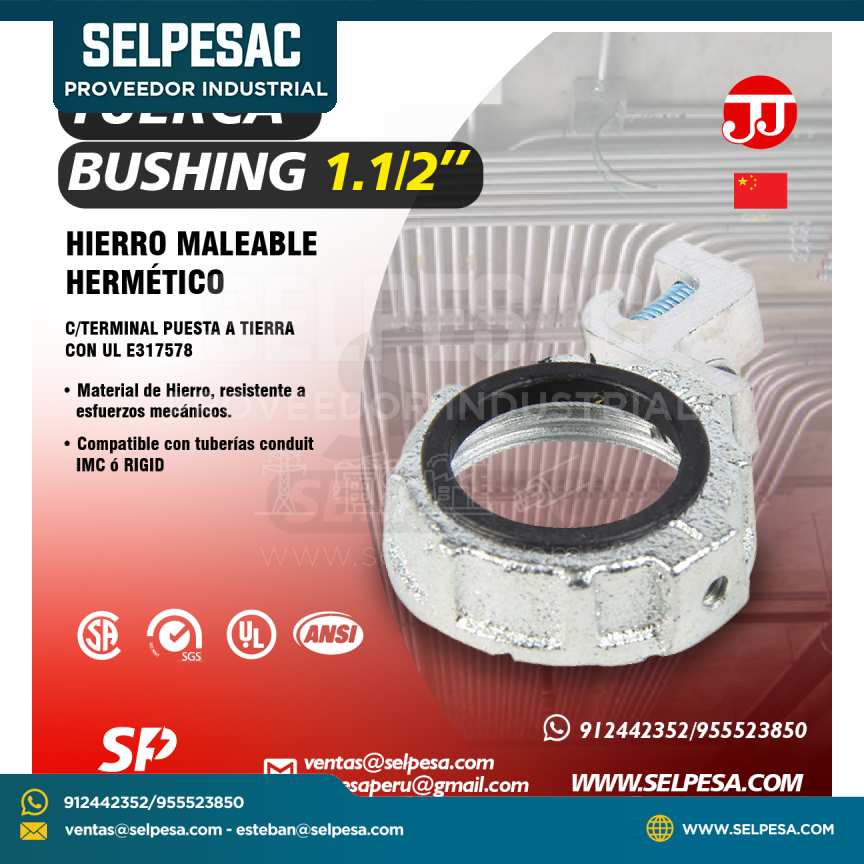 JJ - TUERCA BUSHING 1. 1/2´´ HIERRO MALEABLE HERMÉTICO C/TERMINAL PUESTA A TIERRA CON UL
