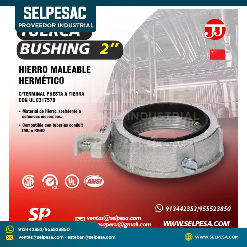 JJ - TUERCA BUSHING 2´´ HIERRO MALEABLE HERMÉTICO C/TERMINAL PUESTA A TIERRA CON UL