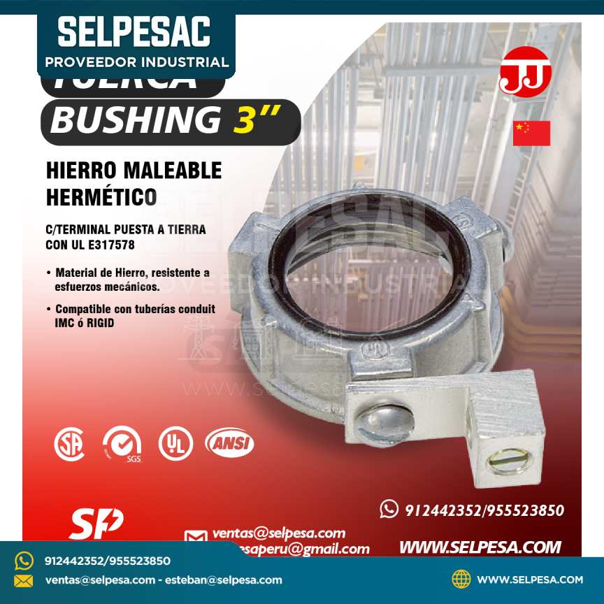 JJ - TUERCA BUSHING 3´´ HIERRO MALEABLE HERMÉTICO C/TERMINAL PUESTA A TIERRA CON UL