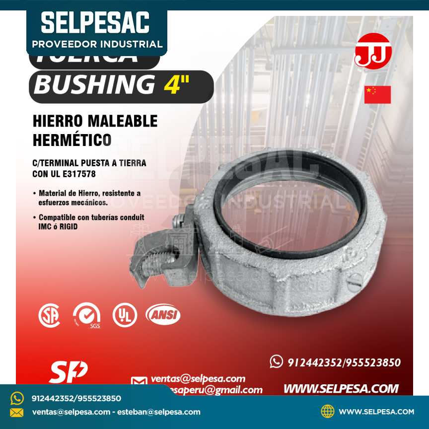 JJ - TUERCA BUSHING 4´´ HIERRO MALEABLE HERMÉTICO C/TERMINAL PUESTA A TIERRA CON UL