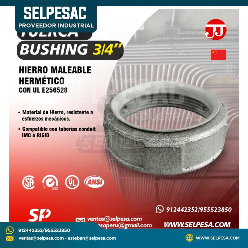 JJ - TUERCA BUSHING 3/4´´ HIERRO MALEABLE HERMÉTICO CON UL