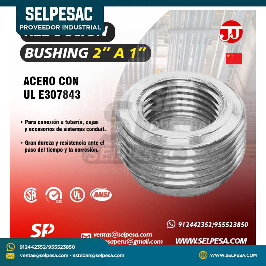 JJ - REDUCCIÓN BUSHING 2´´ A 1´´ HIERRO MALEABLE CON UL