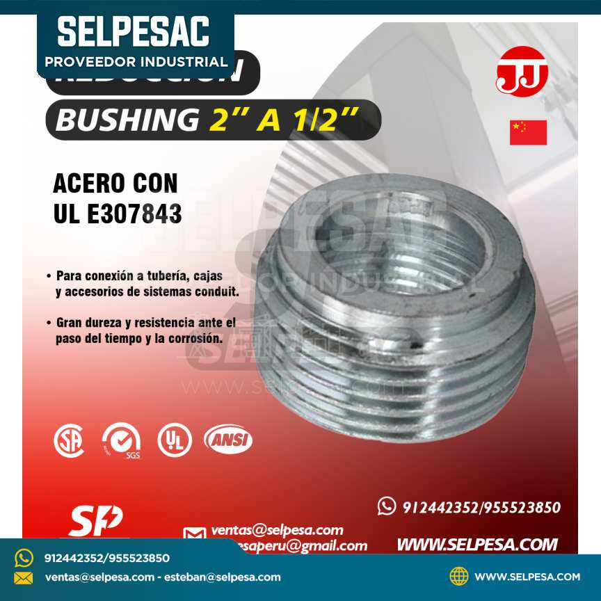 JJ - REDUCCIÓN BUSHING 2´´ A 1/2´´ HIERRO MALEABLE CON UL