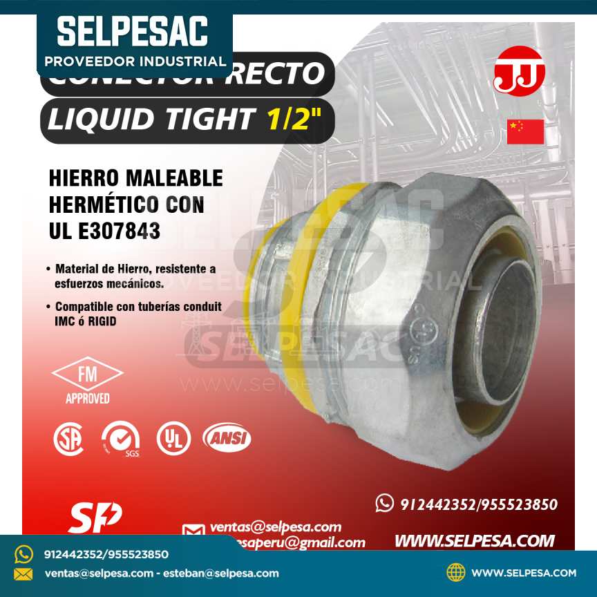JJ - CONECTOR RECTO LIQUID TIGHT 1/2´´ HIERRO MALEABLE HERMÉTICO