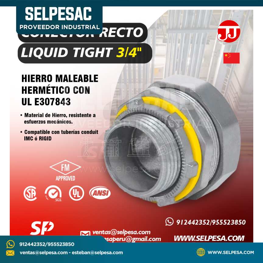 JJ - CONECTOR RECTO LIQUID TIGHT 3/4´´ HIERRO MALEABLE HERMÉTICO