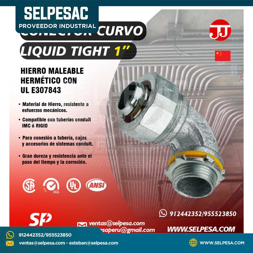 JJ - CONECTOR CURVO LIQUID TIGHT 1´´ HIERRO MALEABLE HERMÉTICO