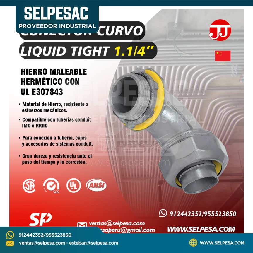 JJ - CONECTOR CURVO LIQUID TIGHT 1. 1/4´´ HIERRO MALEABLE HERMÉTICO