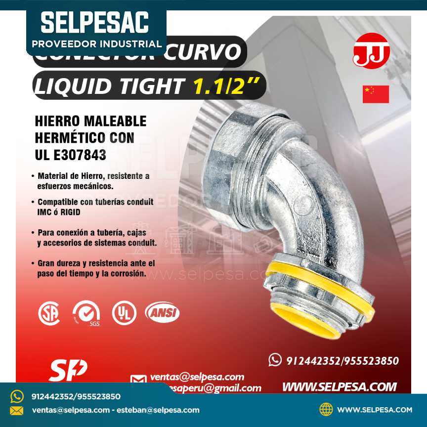 JJ - CONECTOR CURVO LIQUID TIGHT 1. 1/2´´ HIERRO MALEABLE HERMÉTICO