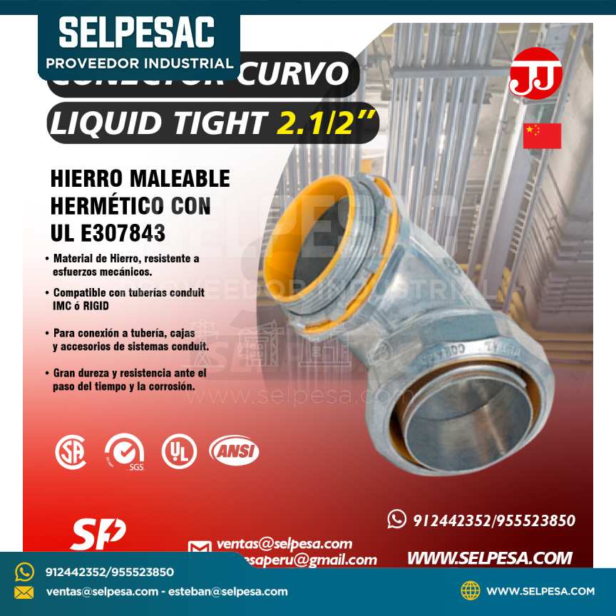 JJ - CONECTOR CURVO LIQUID TIGHT 2. 1/2´´ HIERRO MALEABLE HERMÉTICO