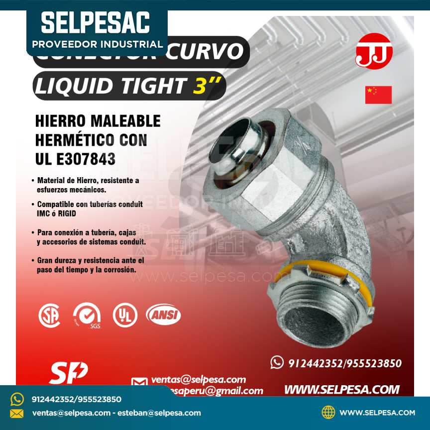 JJ - CONECTOR CURVO LIQUID TIGHT 3´´ HIERRO MALEABLE HERMÉTICO