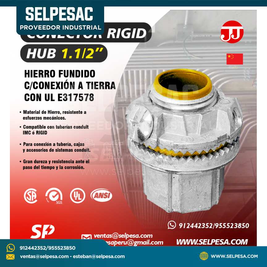 JJ - CONECTOR RIGID HUB 1. 1/2´´ HIERRO FUNDIDO C/CONEXIÓN A TIERRA CON UL