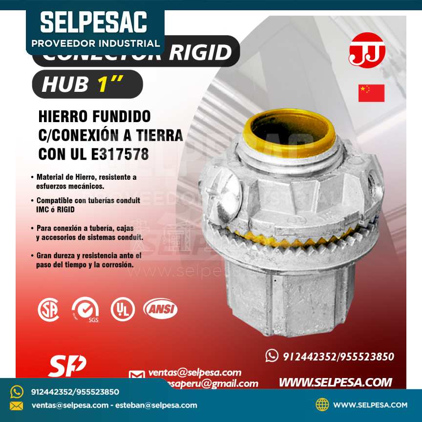 JJ - CONECTOR RIGID HUB 1´´ HIERRO FUNDIDO C/CONEXIÓN A TIERRA CON UL