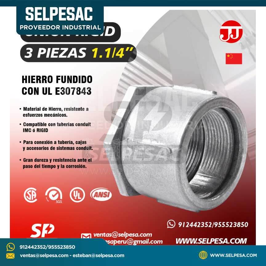 JJ - UNIÓN RIGID 3 PIEZAS 1. 1/4´´ HIERRO FUNDIDO CON UL