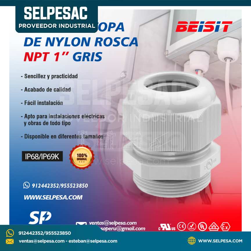 BEISIT - PRENSAESTOPA DE NYLON ROSCA NTP 1´´ GRIS