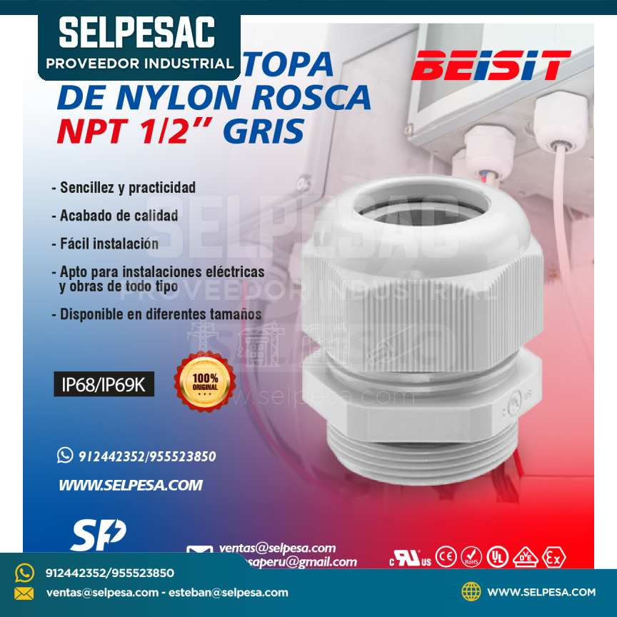 BEISIT - PRENSAESTOPA DE NYLON ROSCA NTP 1/2´´ GRIS