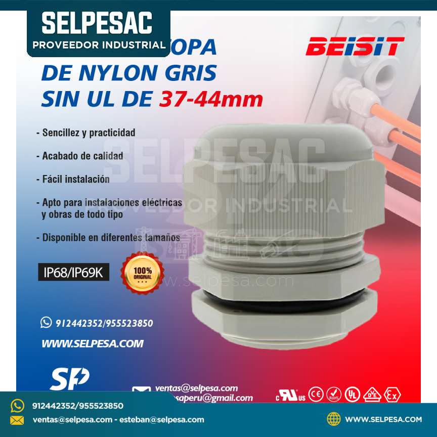 BEISIT - PRENSAESTOPA DE NYLON GRIS SIN UL 37-44mm