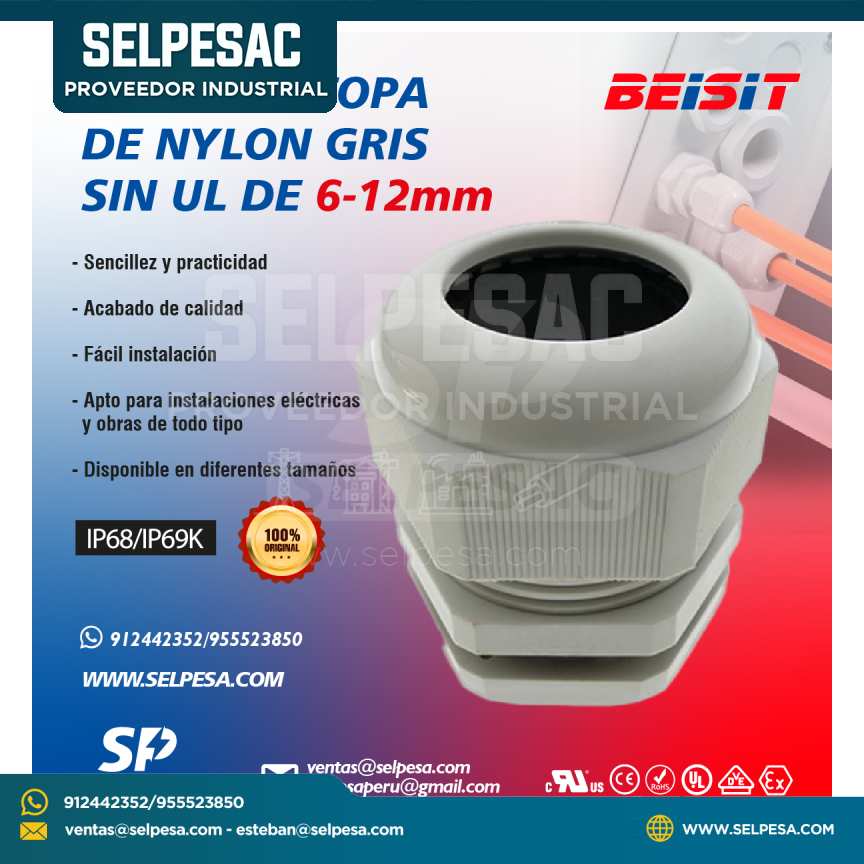 BEISIT - PRENSAESTOPA DE NYLON GRIS SIN UL 6-12mm