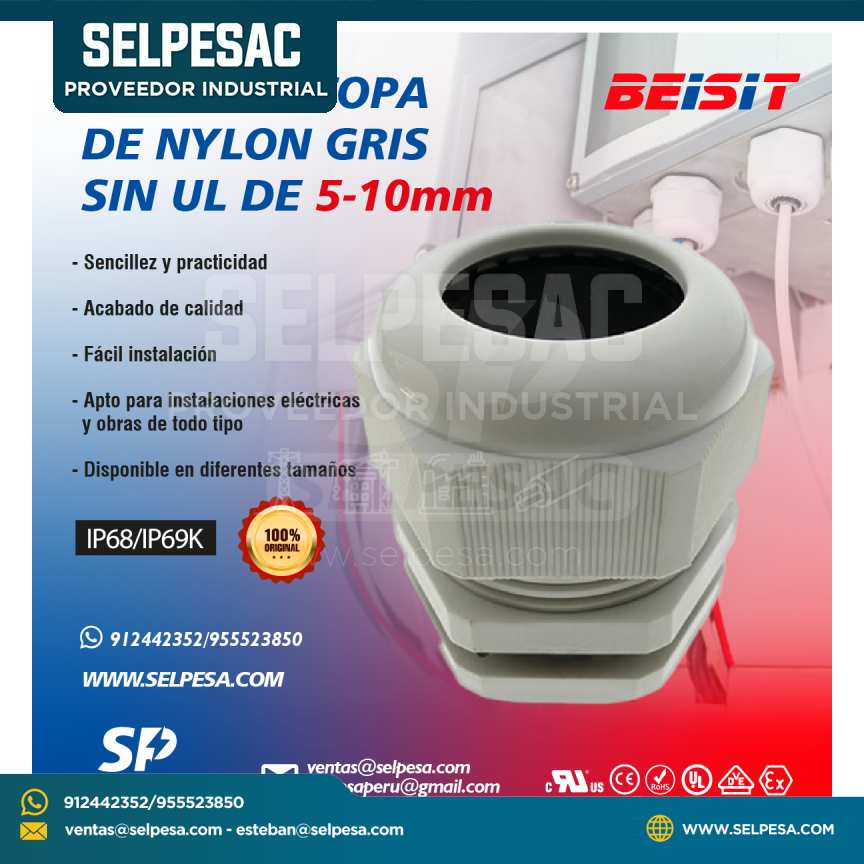 BEISIT - PRENSAESTOPA DE NYLON GRIS SIN UL 5-10mm