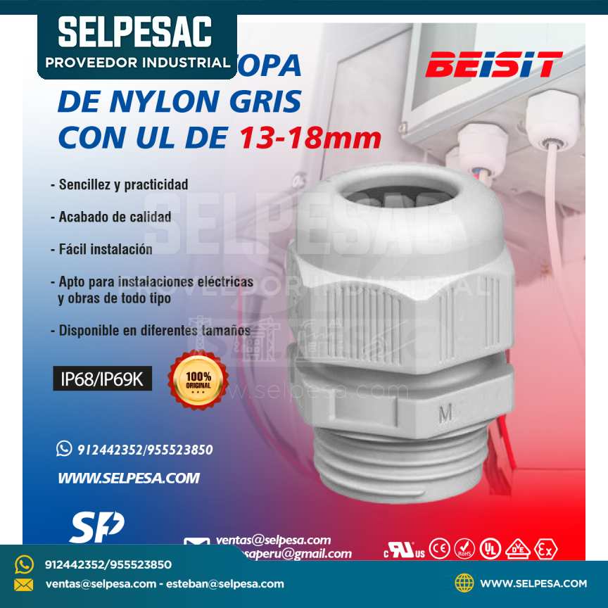 BEISIT - PRENSAESTOPA DE NYLON GRIS CON UL 13-18