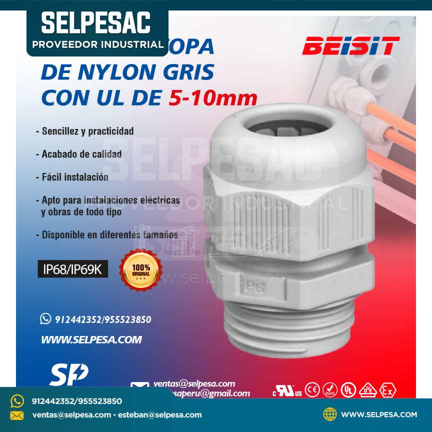 BEISIT - PRENSAESTOPA DE NYLON GRIS CON UL 5-10mm