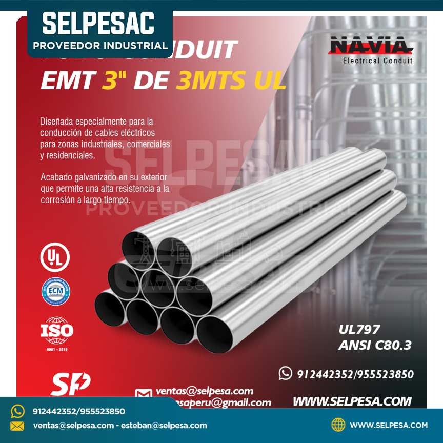 NAVIA - TUBO CONDUIT EMT 3´´ DE 3 MTS CON UL GALV.