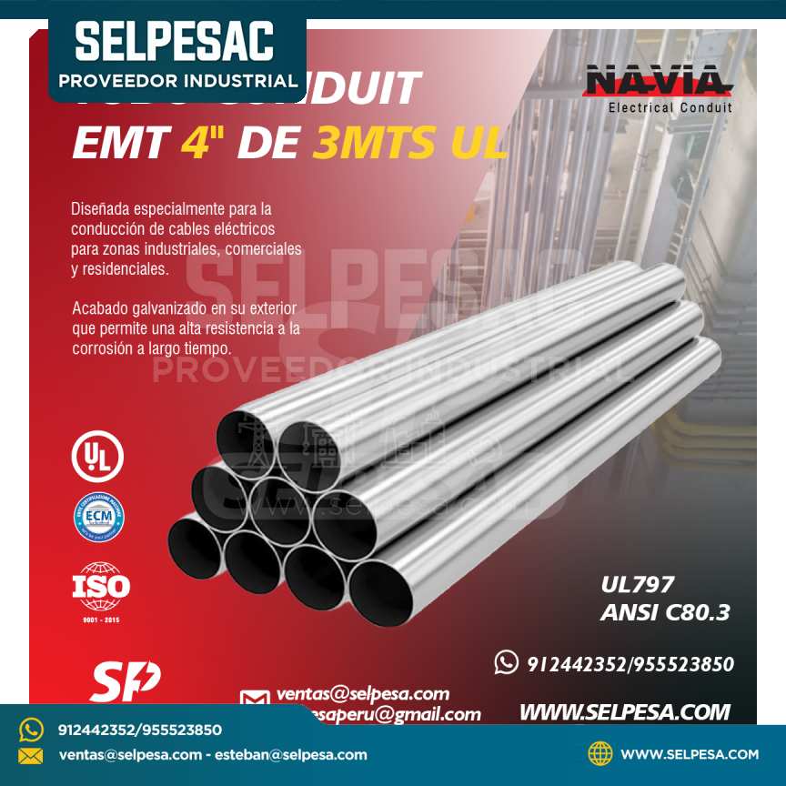 NAVIA - TUBO CONDUIT EMT 4´´ DE 3 MTS CON UL GALV.