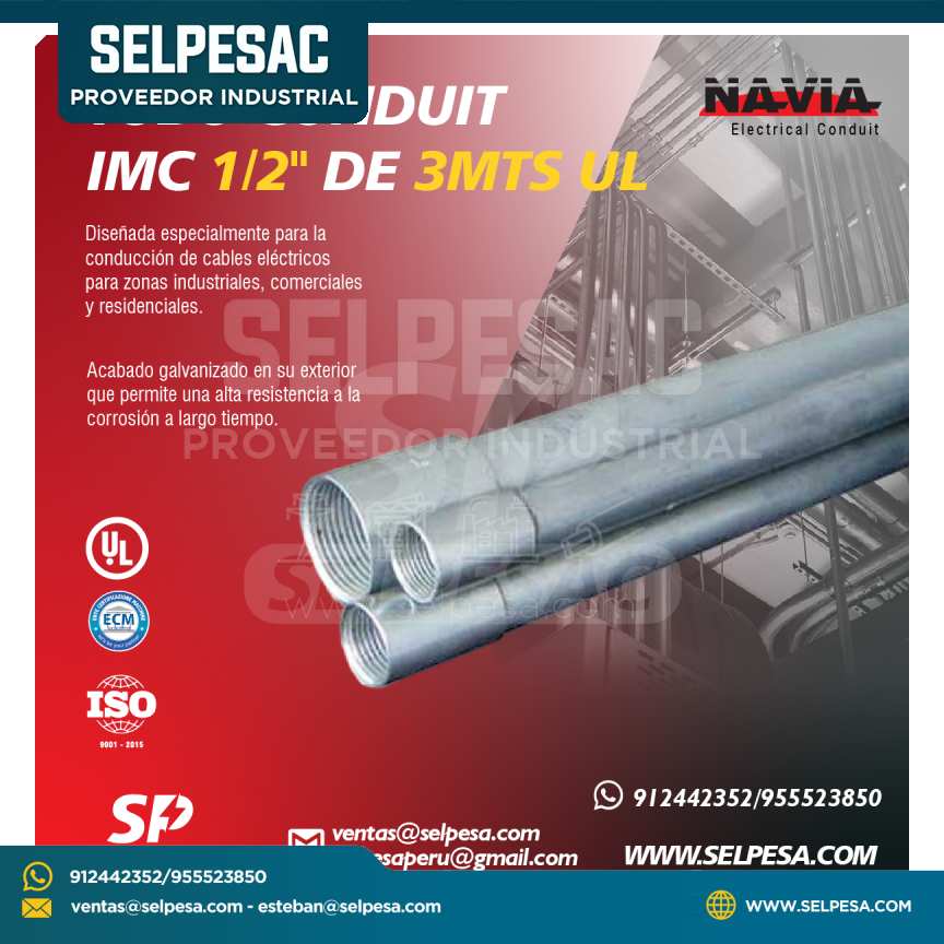 NAVIA - TUBO CONDUIT IMC 1/2´´ DE 3 MTS CON UL GALV.