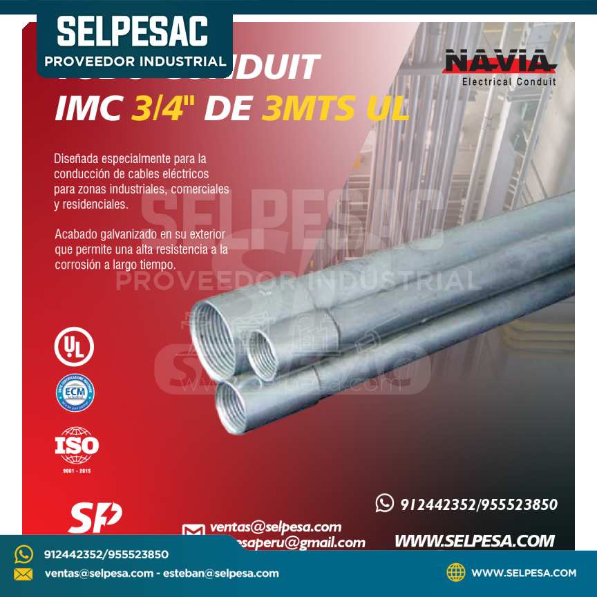 NAVIA - TUBO CONDUIT IMC 3/4´´ DE 3 MTS CON UL GALV.