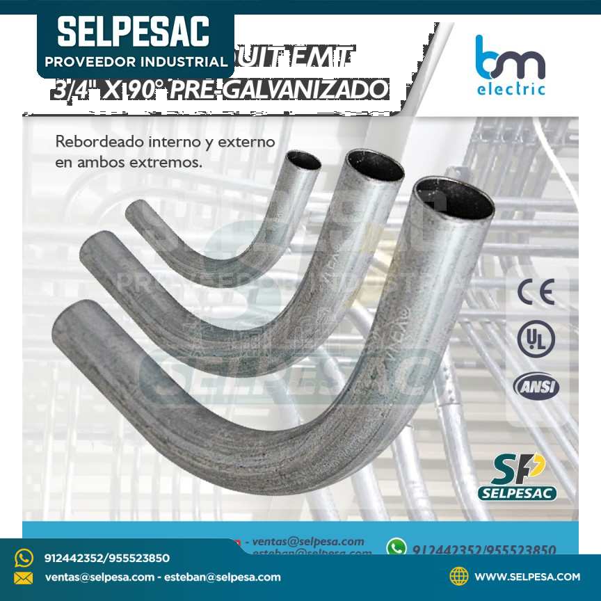 BM ELECTRIC - CURVA CONDUIT EMT 3/4´´ X90° PRE- GALVANIZADO