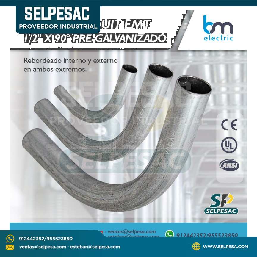 BM ELECTRIC - CURVA CONDUIT EMT 1/2´´ X90° PRE- GALVANIZADO