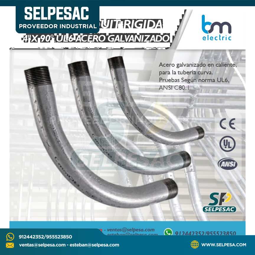 BM ELECTRIC - CURVA CONDUIT RIGIDA 4´´ X 90° UL6  ACERO GALV.