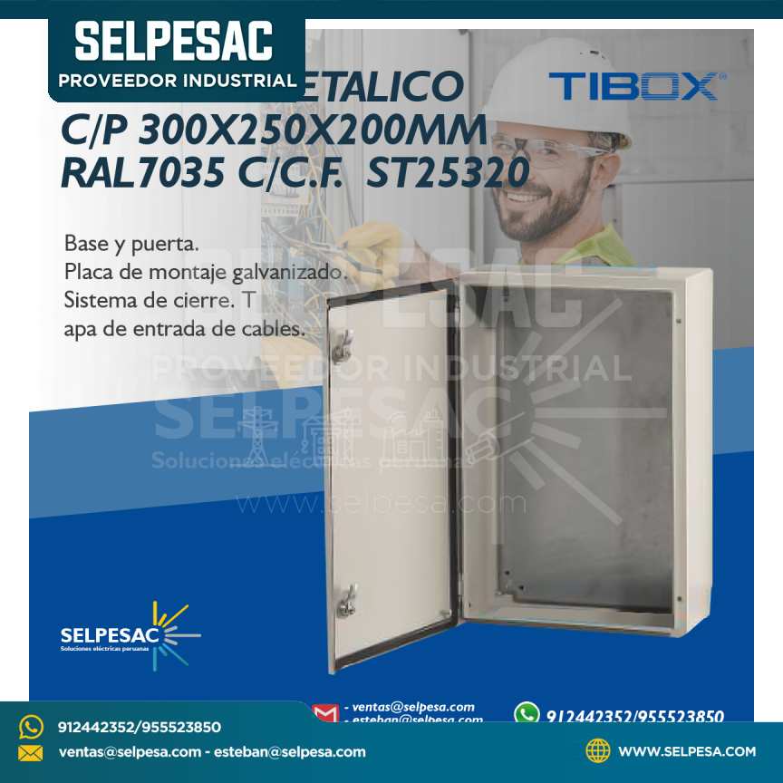 TIBOX - TABLERO METÁLICO C/P 300X250X200MM RAL 7035 C/C.F. ST25320