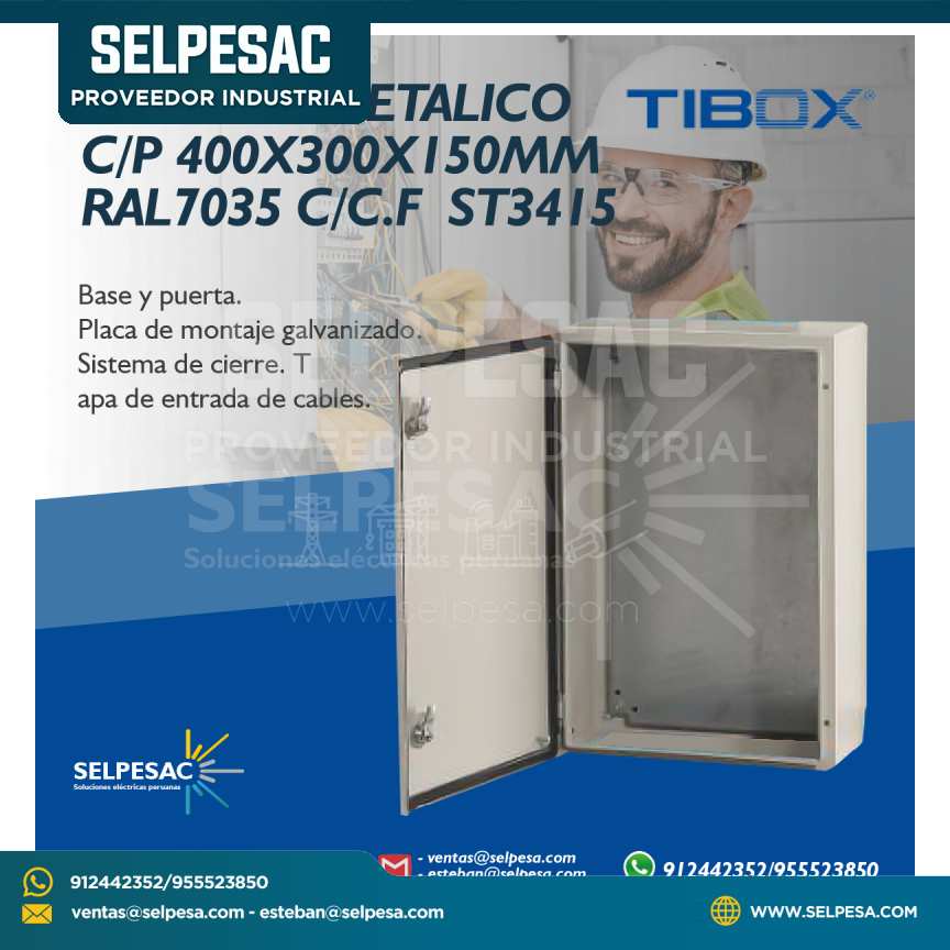 TIBOX - TABLERO METÁLICO C/P 400X300X150MM RAL 7035 C/C.F ST3415